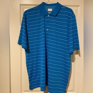 Men’s Greg Norman Golf Shirt - Turquoise Blue white small stripe